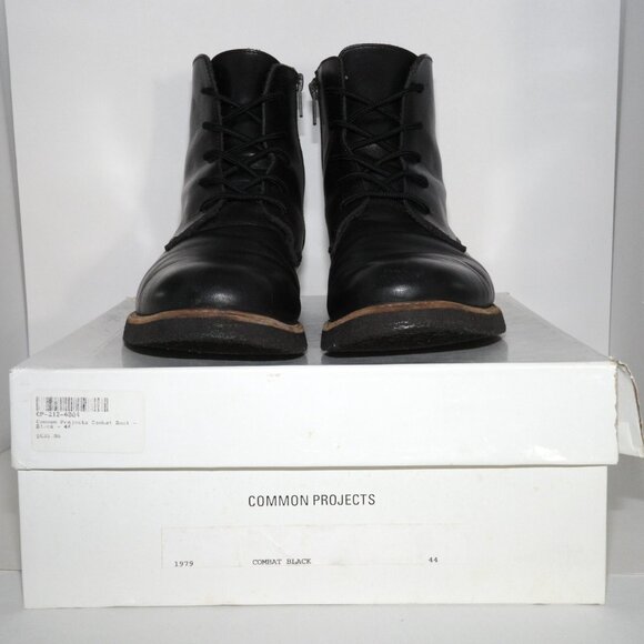Common Projects Combat Boot Black Leather Side Zip 1979 Size 44 US 11 Mens Italy - Picture 3 of 13